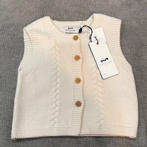 Cyrillus Cream Cable-Knit Baby Vest with Wooden Buttons